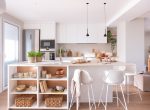 cocina con isla y estantería